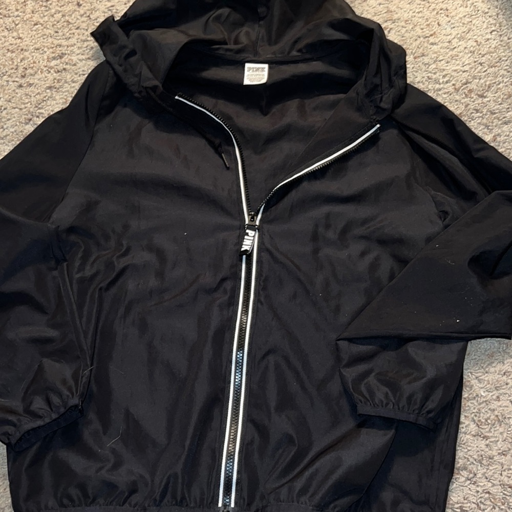 PINK Victoria's Secret Black Hooded Bomber Jacket